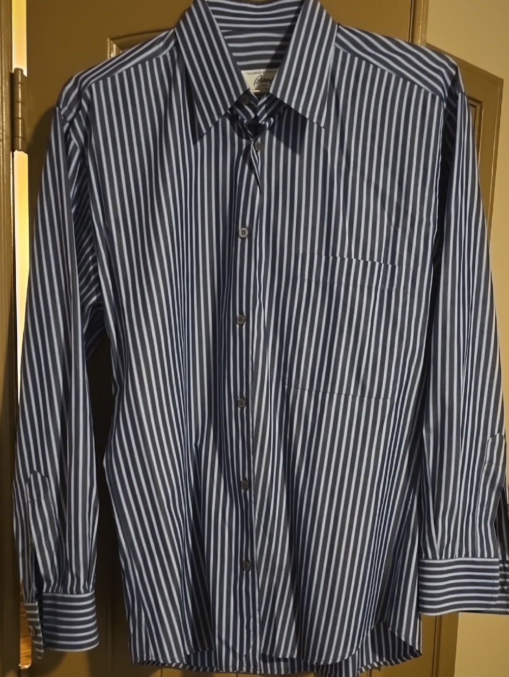 Brioni Navy and White Vertical Stripe Dress Shirt LG